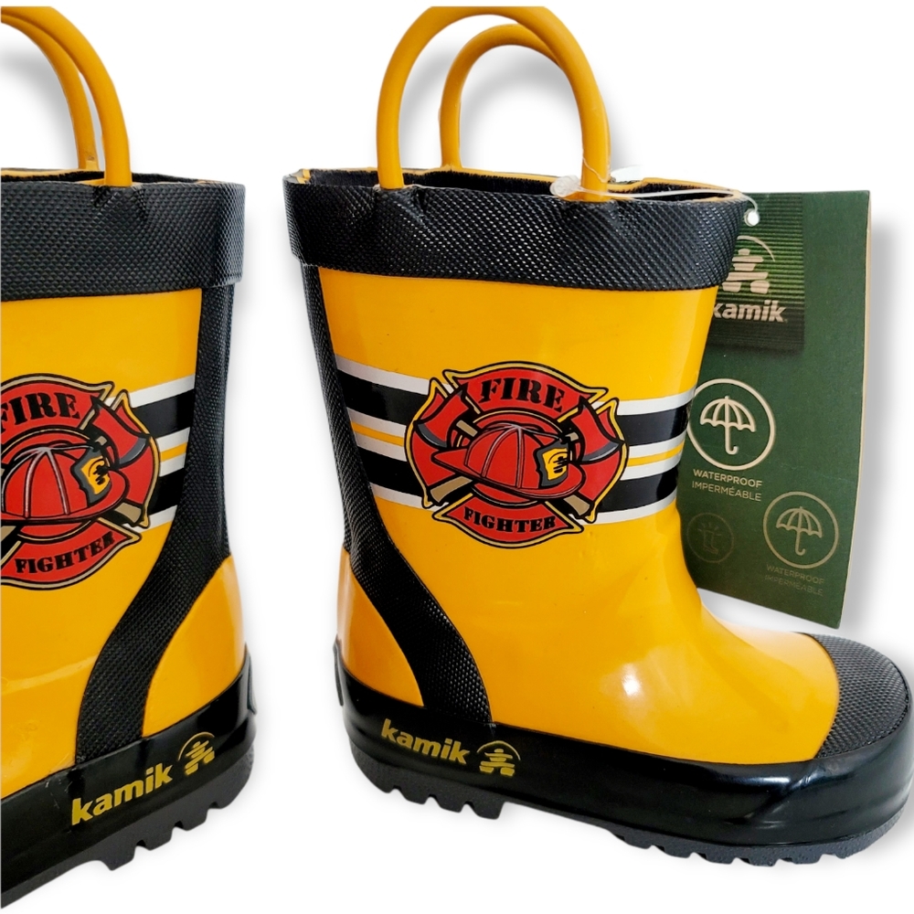 KAMIK Toddler Fireman Slip-On NWTs Yellow Little Kids Rain Boots